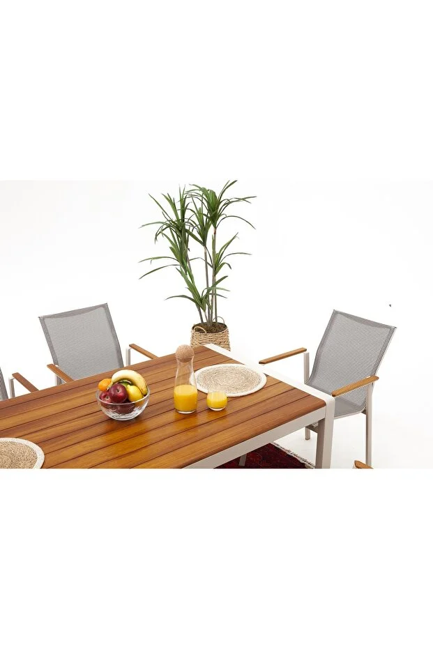 BERUS ALÜMİNYUM BAHÇE BALKON MASA TAKIMI SERAMİK (KREM) 6 Kişilik